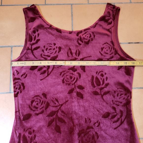 VTG 90s Wine red velvet Tank Dress Maxi with embossed Rose pattern - Picture 6 of 9